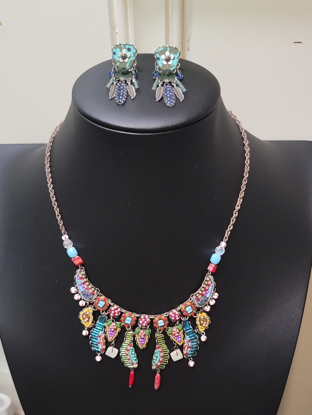 Ayala Bar Multicolor Bohemian Statement Necklace and Earrings Set